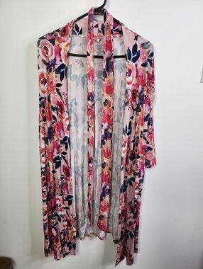 Floral Darker Pink Duster Robe, Medium